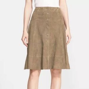 Joie Mylon Snap Front Goat Leather A-Line Skirt